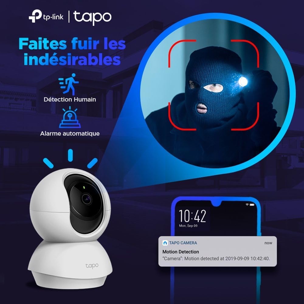 Caméra Surveillance Intérieure WiFi Tapo-Compatible avec Alexa et Google Assistant - Cosnewshop