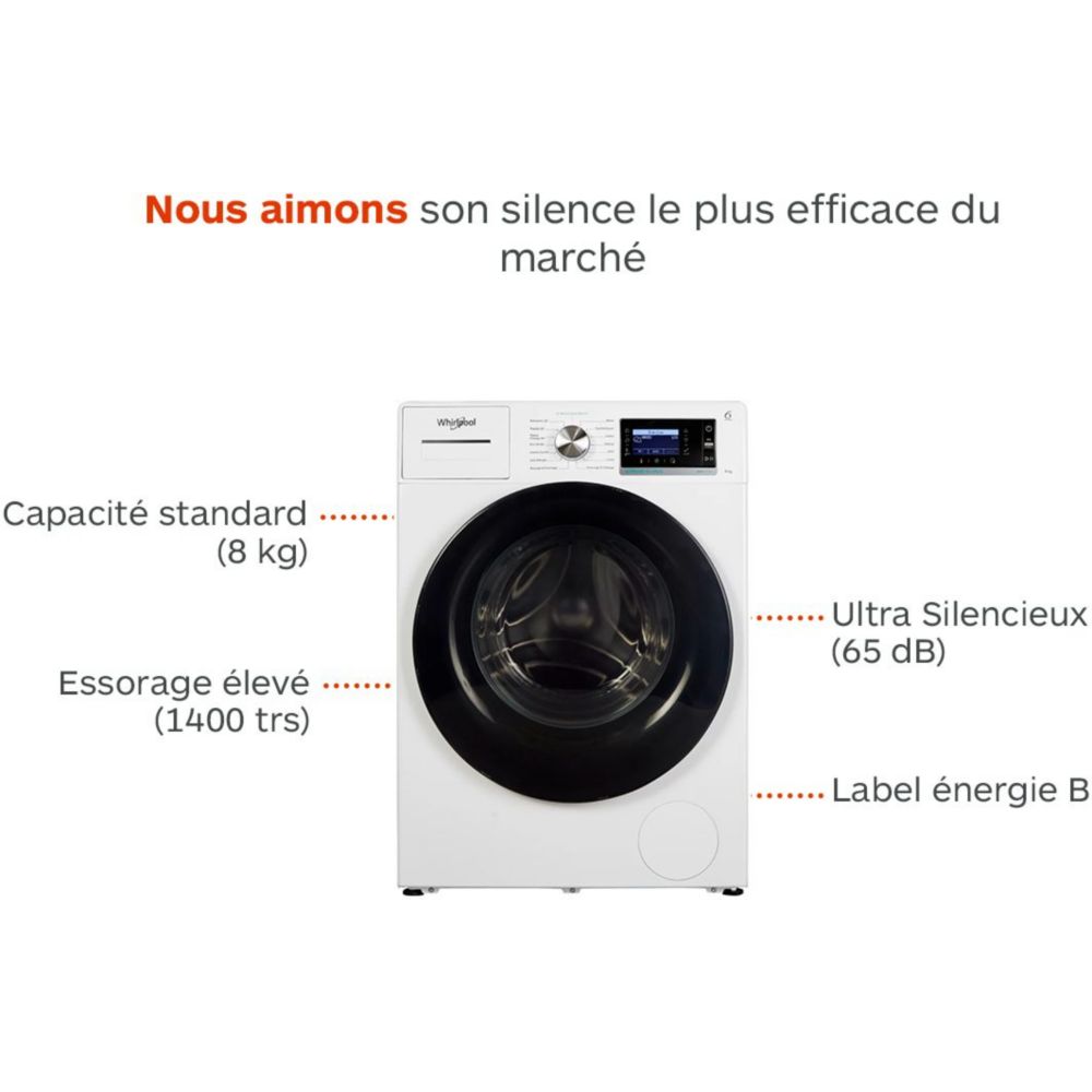 Lave linge hublot Whirlpool W6XW845WBFR Supreme silence - Cosnewshop