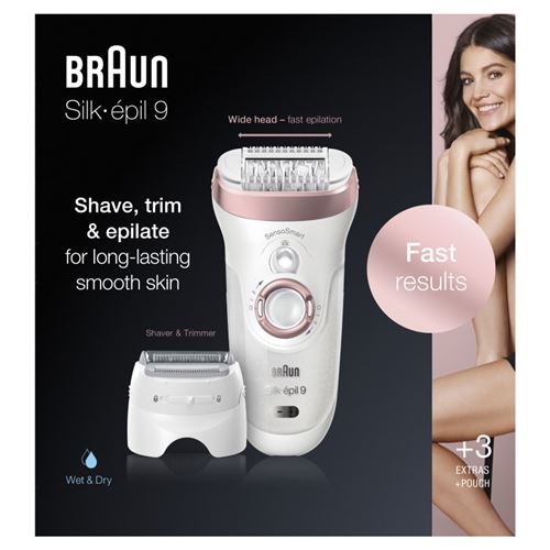 Epilateur électrique Braun Silk-épil 9-720 Blanc et Rose - Cosnewshop