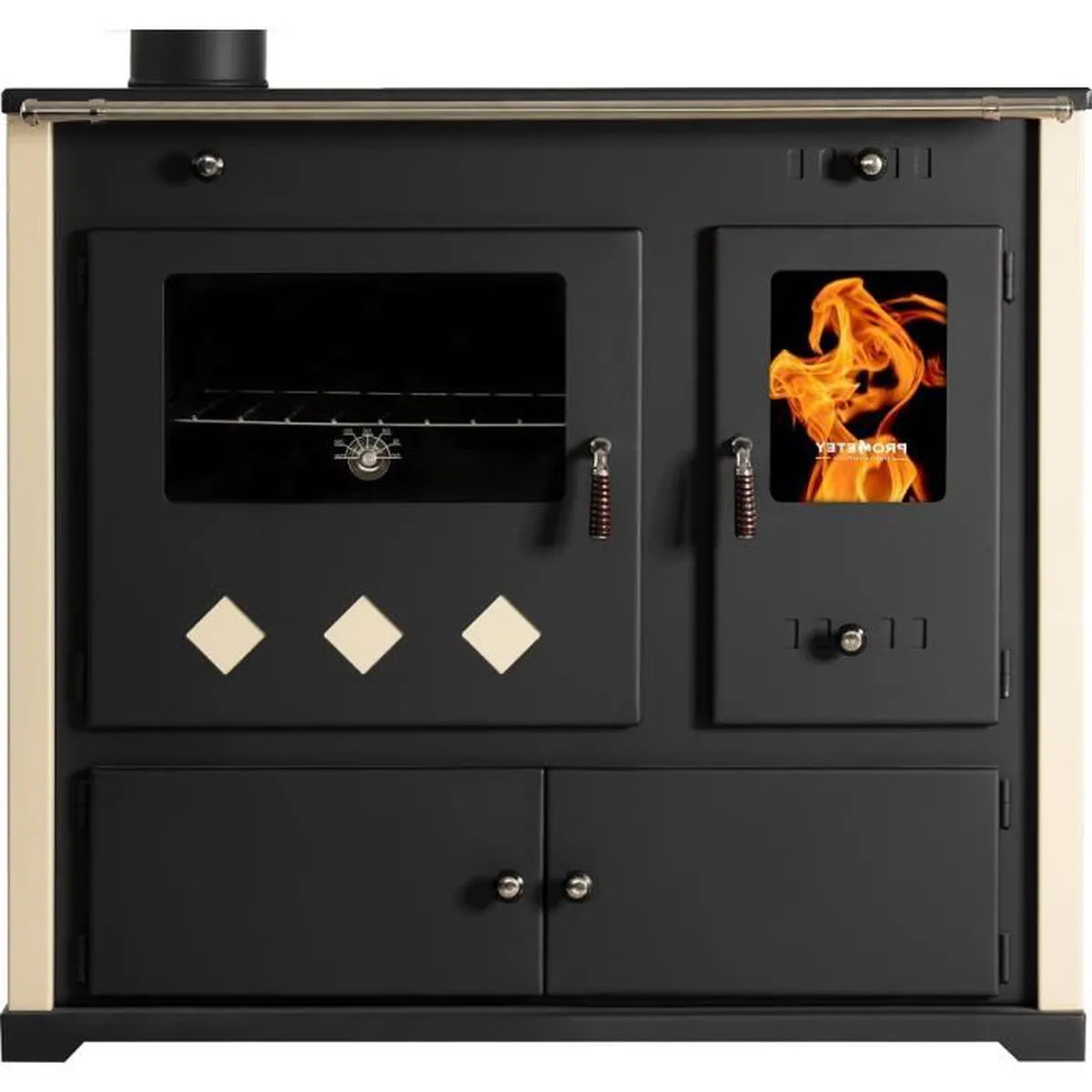 Cuisinière à bois Prometey Praktik Lux - 9.5 kW - Ivorie - Cosnewshop