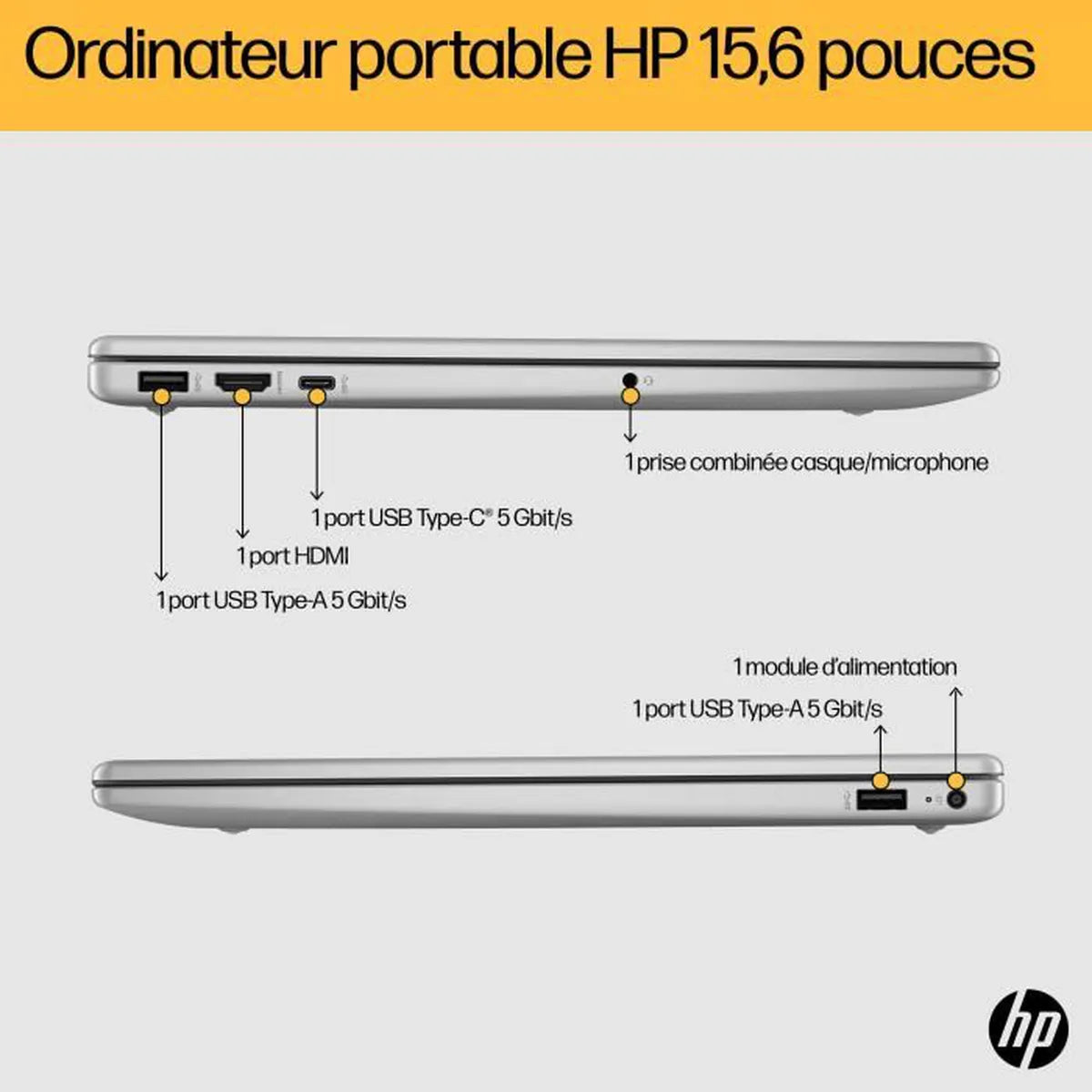 PC Portable HP 15-fc0071nf - 15,6" FHD - Ryzen 5-7520U - RAM 16Go - Stockage 512Go SSD - Windows 11 - AZERTY - Cosnewshop