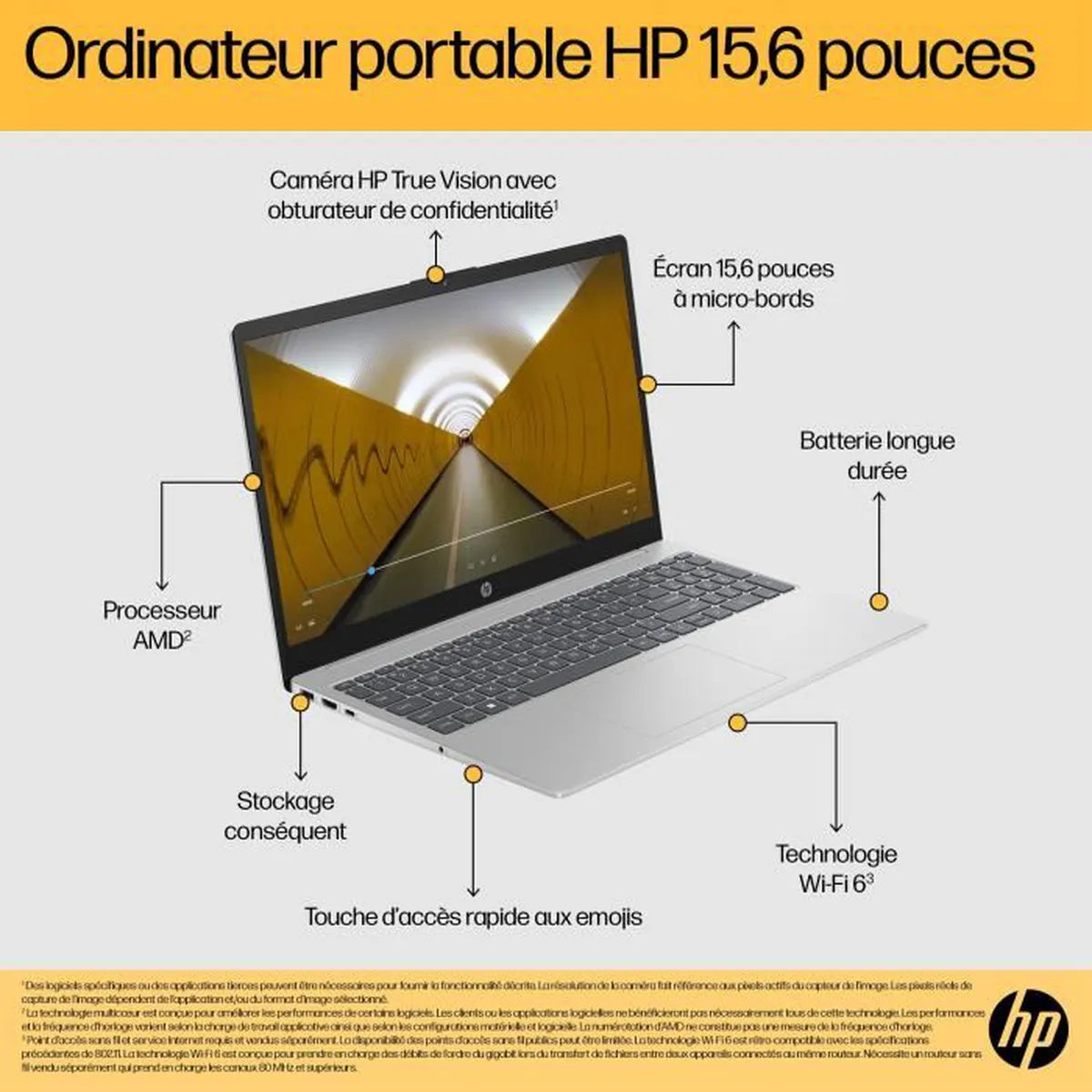 PC Portable HP 15-fc0071nf - 15,6" FHD - Ryzen 5-7520U - RAM 16Go - Stockage 512Go SSD - Windows 11 - AZERTY - Cosnewshop